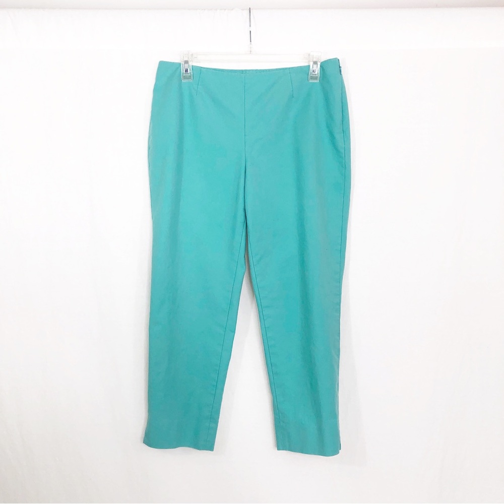 Lafayette 148 Cropped Bleecker Pants, Size 10 Petite, Blue Green